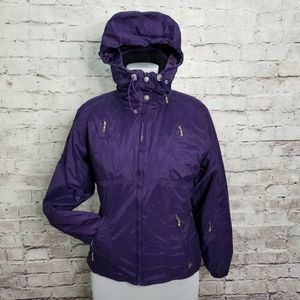 NILS Womens 8 Purple Snow Ski Jacket Quilted Lining Hidden Hood Skiing Snowboard